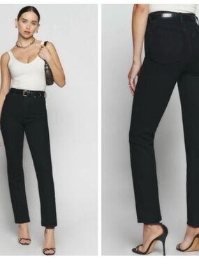 Reformation Liza ultra high  Black Straight-Leg Jeans size 24